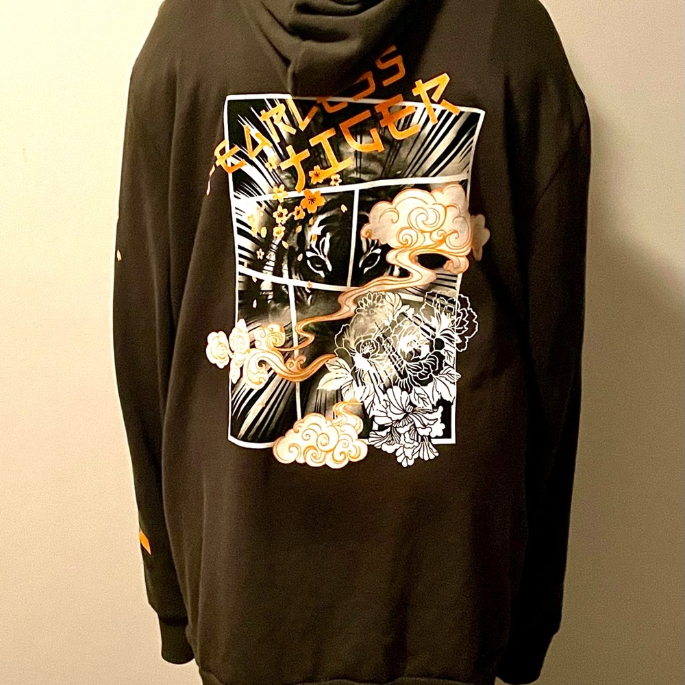 Womens Large Hoodie with graphics (grey,orange,white)